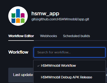 Codemagic workflow dropdown